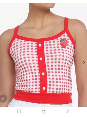 Sweet Society Red Strawberry Gingham Tank Top XL